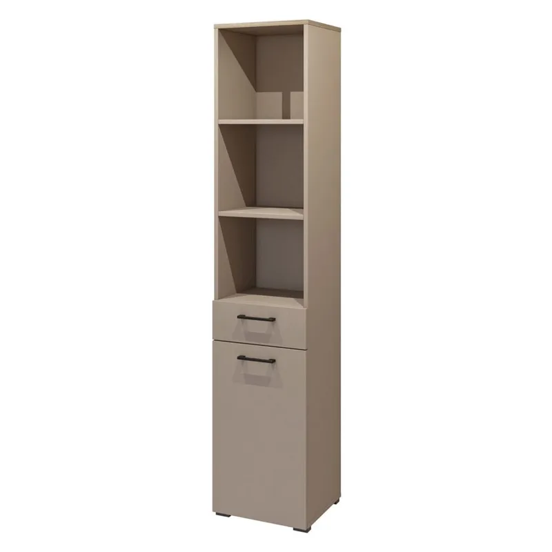 Skap Bokhylle 40 cm med 1 Skuff og 1 Dør i Eik, Taupe