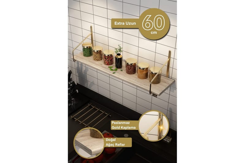 Sorab Vegghylle 60 cm - Brun/Gull - Oppbevaring - Hyller - Vegghylle