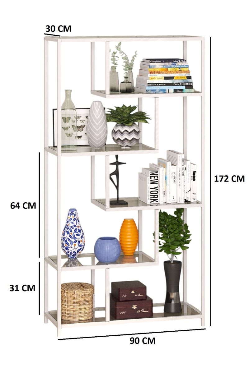 Sorena Bokhylle 90x172 cm - Hvit og transparent - Oppbevaring - Hyller - Bokhylle