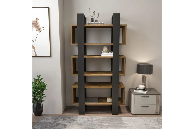 Thyric Bokhylle 80 cm - Valnøtt/Antrasitt - Oppbevaring - Hyller - Bokhylle