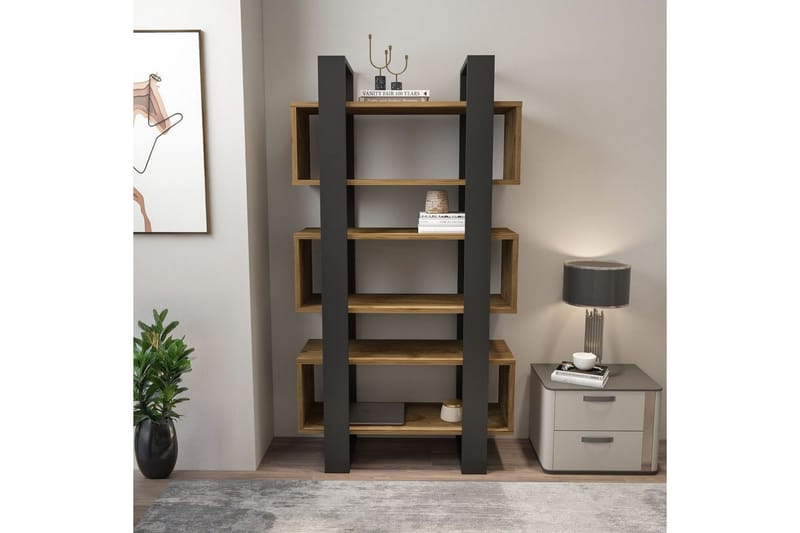 Thyric Bokhylle 80 cm - Valnøtt/Antrasitt - Oppbevaring - Hyller - Bokhylle