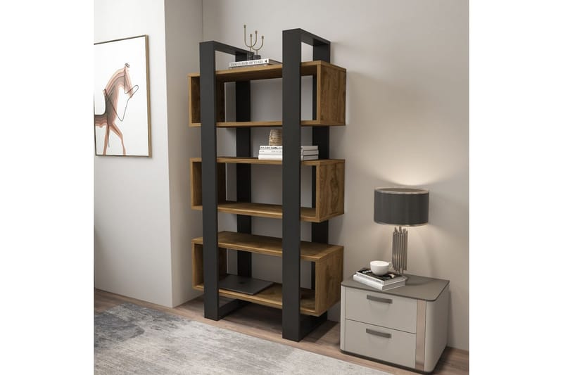 Thyric Bokhylle 80 cm - Valnøtt/Antrasitt - Oppbevaring - Hyller - Bokhylle