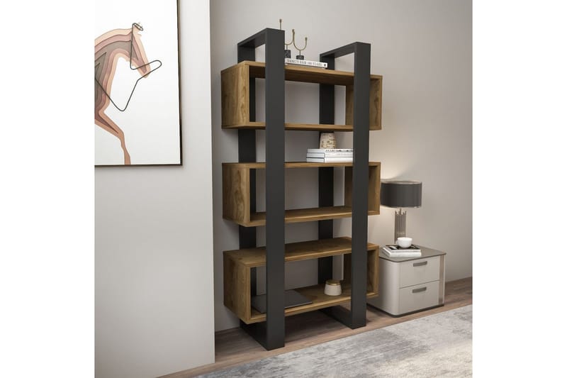 Thyric Bokhylle 80 cm - Valnøtt/Antrasitt - Oppbevaring - Hyller - Bokhylle