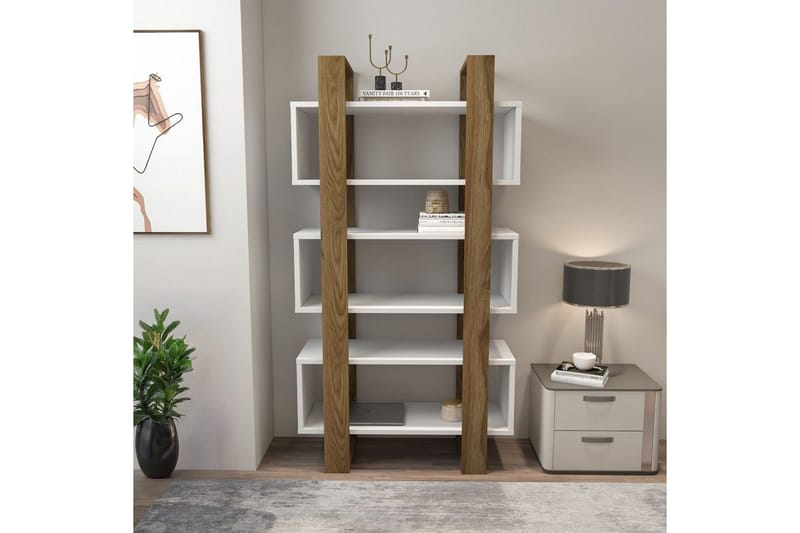 Thyric Bokhylle 80 cm - Valnøtt/Hvit - Oppbevaring - Hyller - Bokhylle