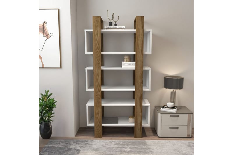 Thyric Bokhylle 80 cm - Valnøtt/Hvit - Oppbevaring - Hyller - Bokhylle