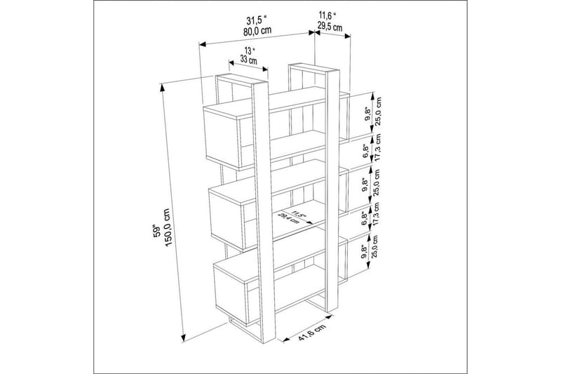 Thyric Bokhylle 80 cm - Valnøtt/Hvit - Oppbevaring - Hyller - Bokhylle