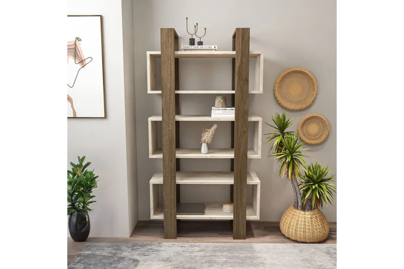 Thyric Bokhylle 80 cm - Valnøtt/Travertin - Oppbevaring - Hyller - Bokhylle