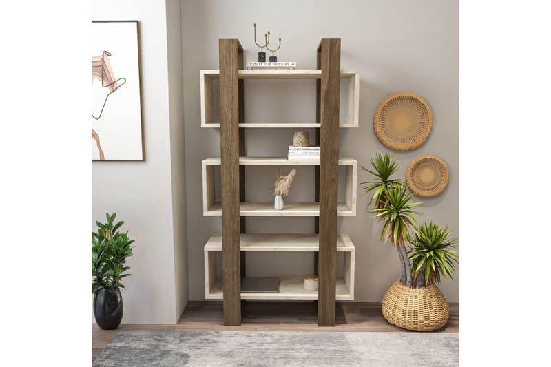 Thyric Bokhylle 80 cm - Valnøtt/Travertin - Oppbevaring - Hyller - Bokhylle