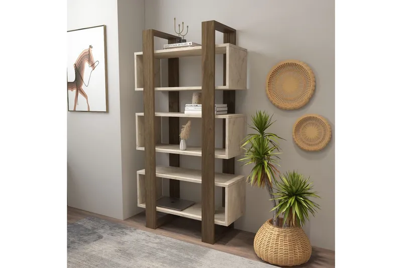 Thyric Bokhylle 80 cm - Valnøtt/Travertin - Oppbevaring - Hyller - Bokhylle
