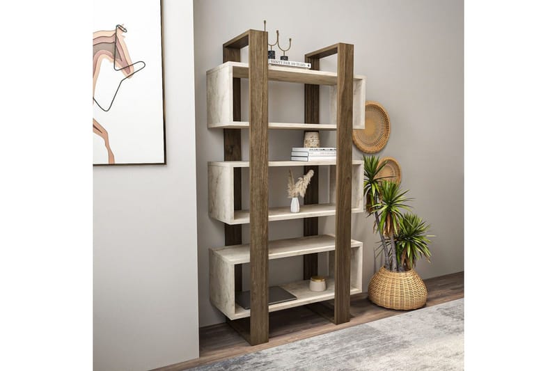 Thyric Bokhylle 80 cm - Valnøtt/Travertin - Oppbevaring - Hyller - Bokhylle