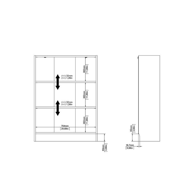 Trysil Bokhylle 79 cm med 2 Hyller i Malt Tre - Hvit - Oppbevaring - Hyller - Bokhylle