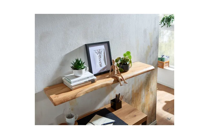 Tv-hylla Wohnling Vägghylla Wohnling träkant, massivt trä, flytande hylla, lantlig stil 120x26 cm - Oppbevaring - Hyller - Vegghylle