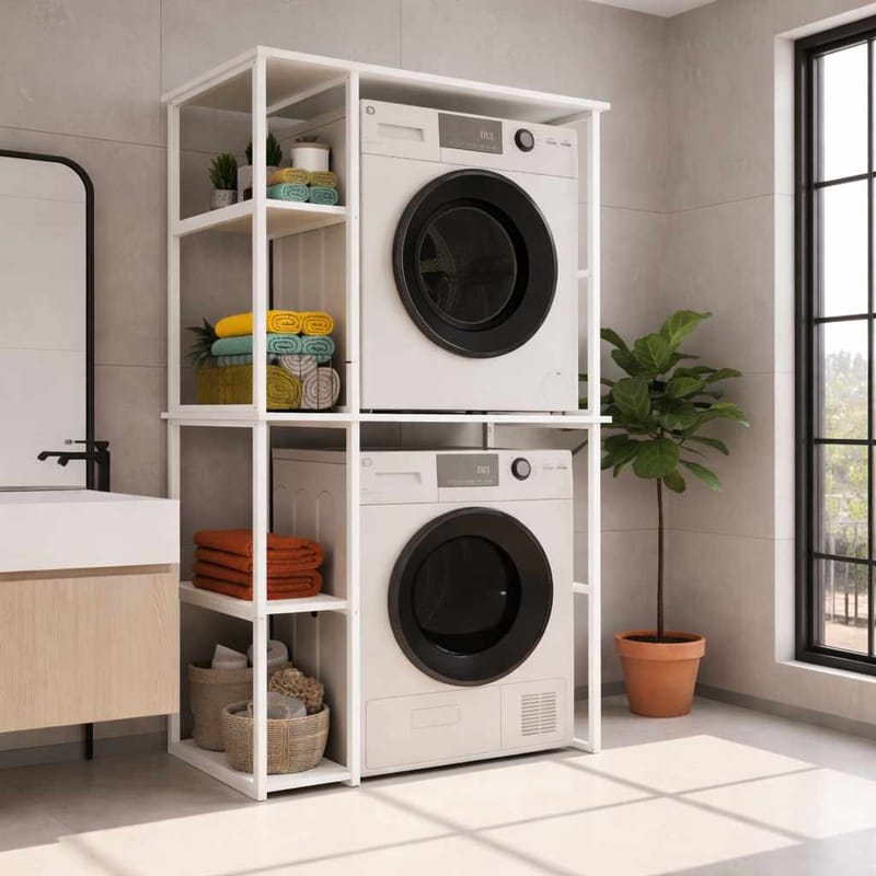 Vaskemaskinhylle Hanah Home Vento (90 x 190 x 60 cm) Hvit - Hvit - Oppbevaring - Hyller - Hylleplan & hyllekonsoll