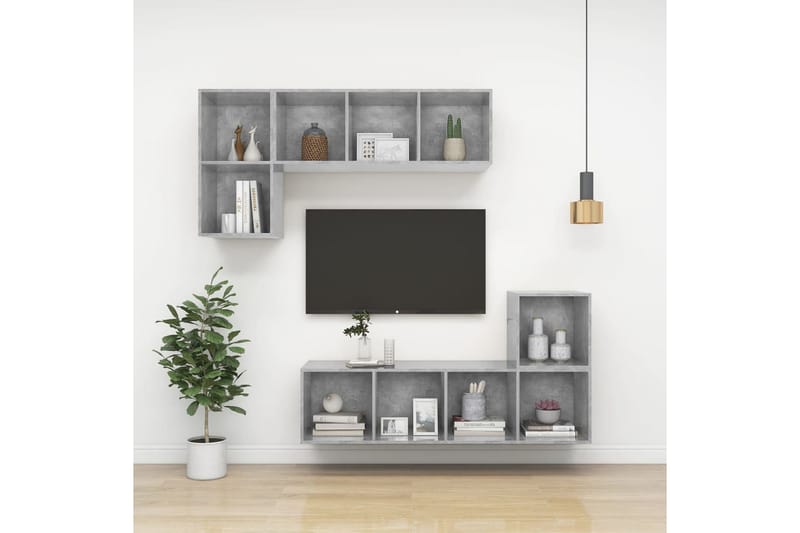 Vegghengt TV-benk betonggrå 37x37x142,5 cm sponplate - Grå - Oppbevaring - Hyller - Bokhylle