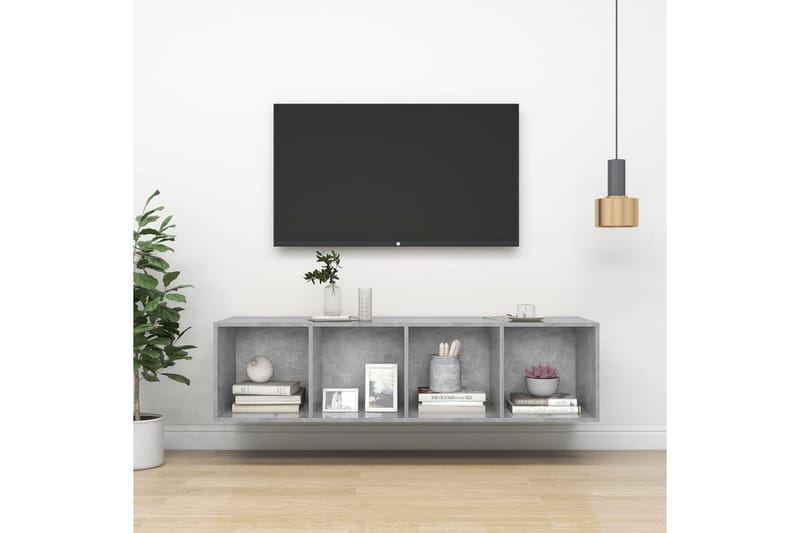 Vegghengt TV-benk betonggrå 37x37x142,5 cm sponplate - Grå - Oppbevaring - Hyller - Bokhylle