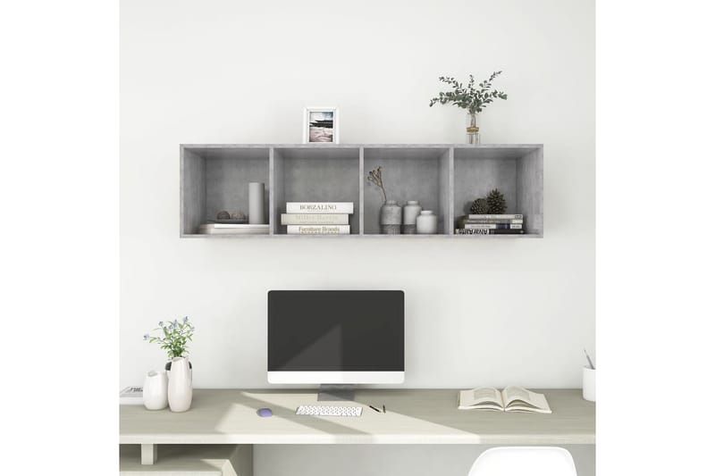 Vegghengt TV-benk betonggrå 37x37x142,5 cm sponplate - Grå - Oppbevaring - Hyller - Bokhylle