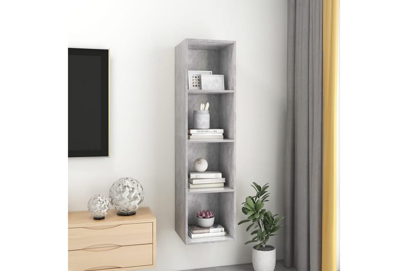 Vegghengt TV-benk betonggrå 37x37x142,5 cm sponplate - Grå - Oppbevaring - Hyller - Bokhylle
