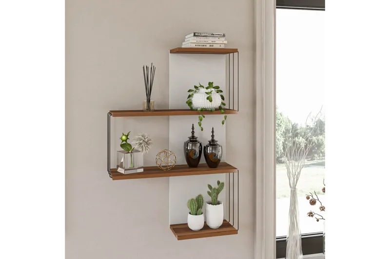 Ansizca Vegghylle 96x65 cm - Natur/Hvit - Oppbevaring - Hyller - Vegghylle