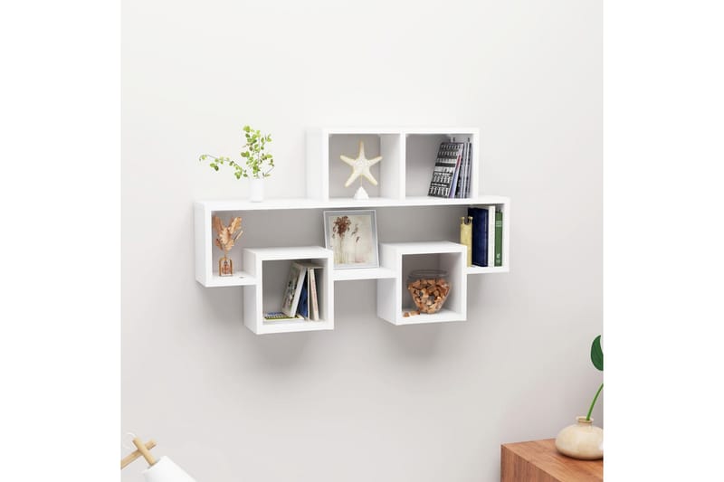 Bilformet vegghylle hvit 82x15x51 cm sponplate - Hvit - Oppbevaring - Hyller - Vegghylle