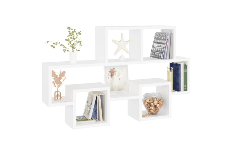 Bilformet vegghylle hvit 82x15x51 cm sponplate - Hvit - Oppbevaring - Hyller - Vegghylle