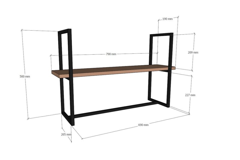Cadage Vegghylle 69x19 cm 2 Hyller - Brun - Oppbevaring - Hyller - Vegghylle
