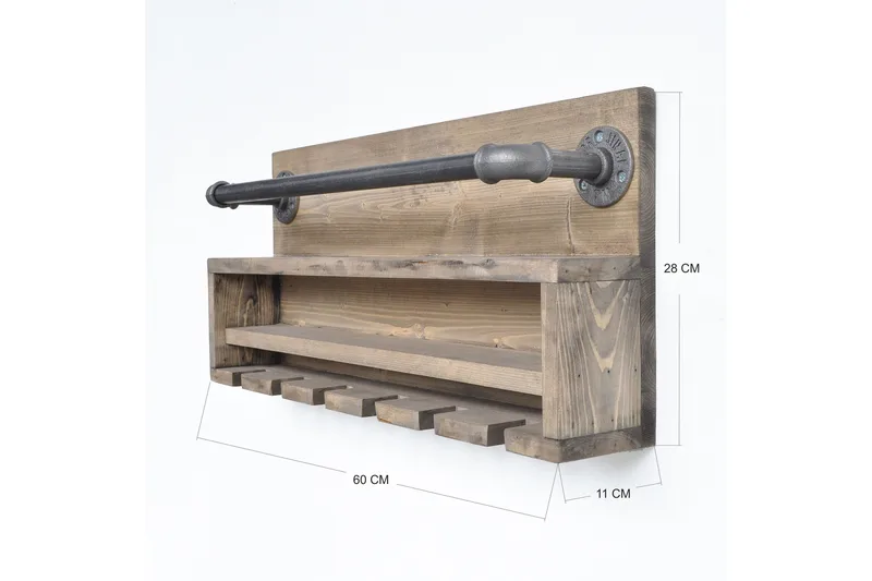 Crystalann Vegghylle 60 cm - Valnøtt / Svart - Oppbevaring - Hyller - Vegghylle