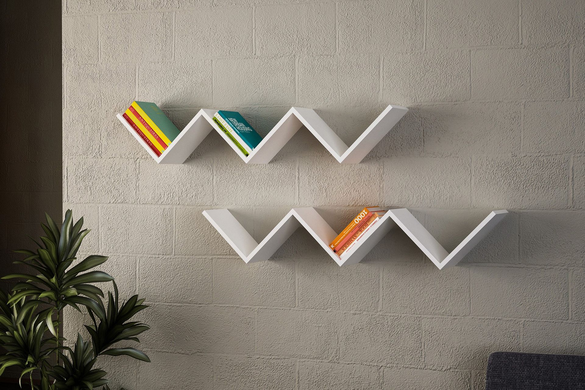 Decormet Vegghylle W-form - Hvit/Oransje