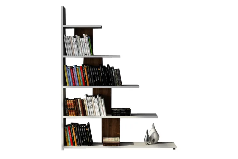 Elegancia Bokhylle 120 cm i Mørkt Tre, Hvit|Brun