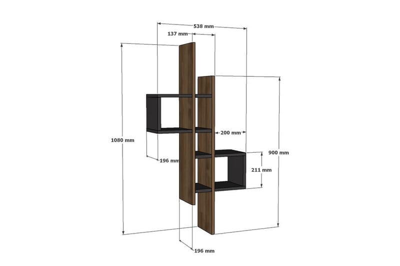 Estetal Vegghylle 54x20 cm 8 Hyller - Oppbevaring - Hyller - Vegghylle