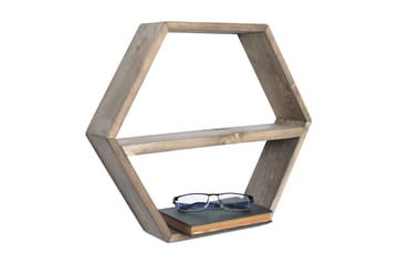 Evila Hexagon Veggshylle 42 cm i Mørkt Tre - Brun - Oppbevaring - Hyller - Vegghylle