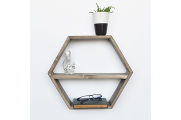 Evila Hexagon Veggshylle 42 cm i Mørkt Tre - Brun - Oppbevaring - Hyller - Vegghylle