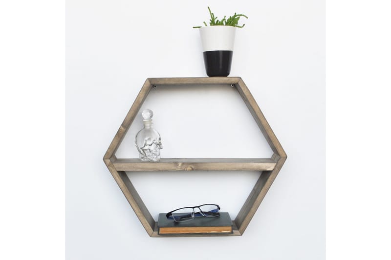 Evila Hexagon Veggshylle 42 cm i Mørkt Tre - Brun - Oppbevaring - Hyller - Vegghylle