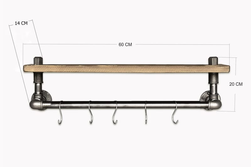 Evila Kjøkkenhylle Rør/Tre - Oppbevaring - Klesoppbevaring - Stumtjener - Klesstativ