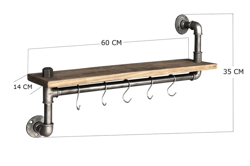 Evila Kjøkkenhylle Rør/Tre - Oppbevaring - Klesoppbevaring - Stumtjener - Klesstativ