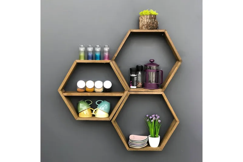 Evila Vegghylle 3 Heksagoner - Oppbevaring - Hyller - Vegghylle