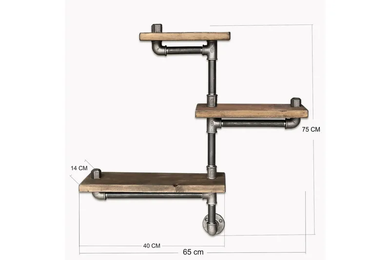 Evila Vegghylle Rør/Tre 3 Hyller - Oppbevaring - Hyller - Vegghylle