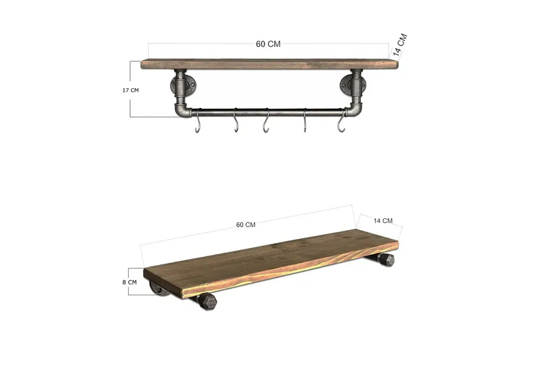 Evila Vegghylle Rør/Tre - Oppbevaring - Hyller - Vegghylle