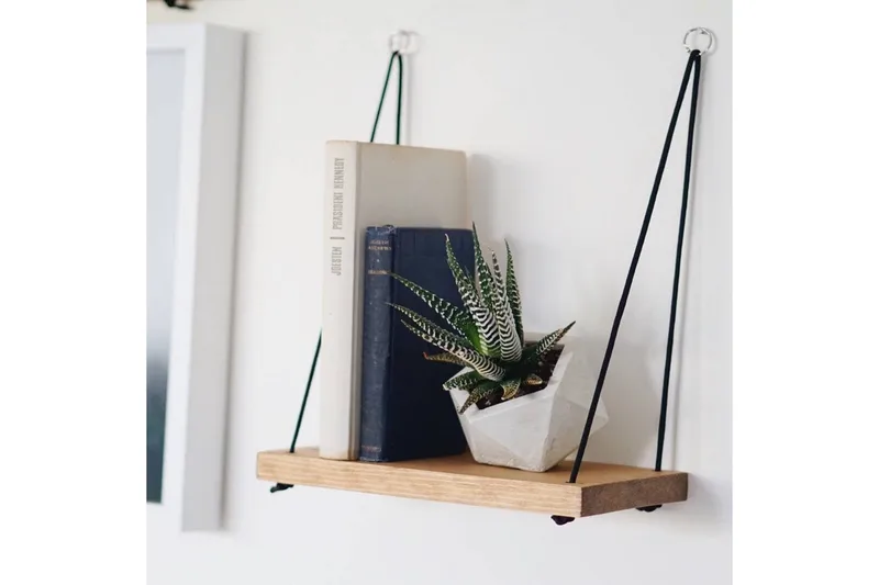 Evila Veggshylle med Tau 40 cm i Tre med Eikeutseende - Beige - Oppbevaring - Hyller - Vegghylle