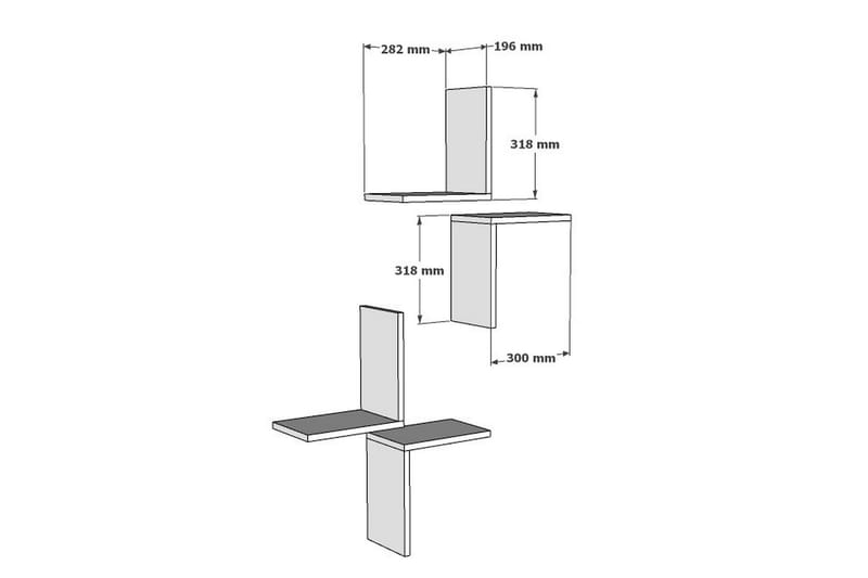 Faciem Vegghylle 44x32 cm 4 Hyller - Hvit - Vegghylle