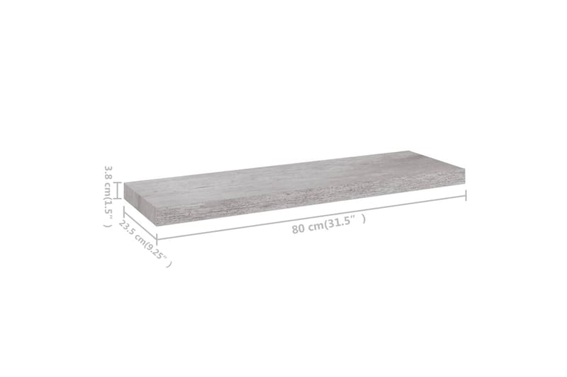 Flytende vegghylle betonggrå 80x23,5x3,8 cm MDF - Grå - Vegghylle