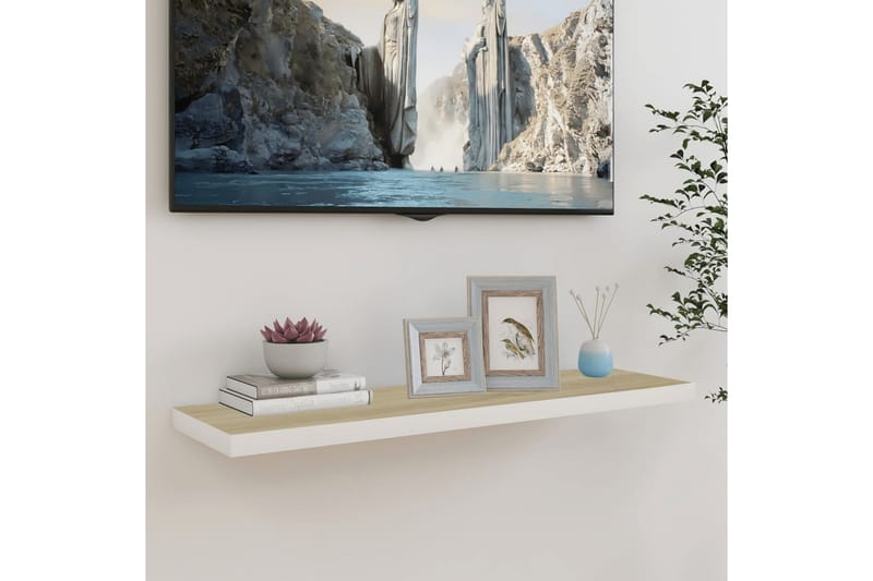 Flytende vegghylle eik og hvit 100x23,5x3,8 cm MDF - Hvit - Oppbevaring - Hyller - Vegghylle