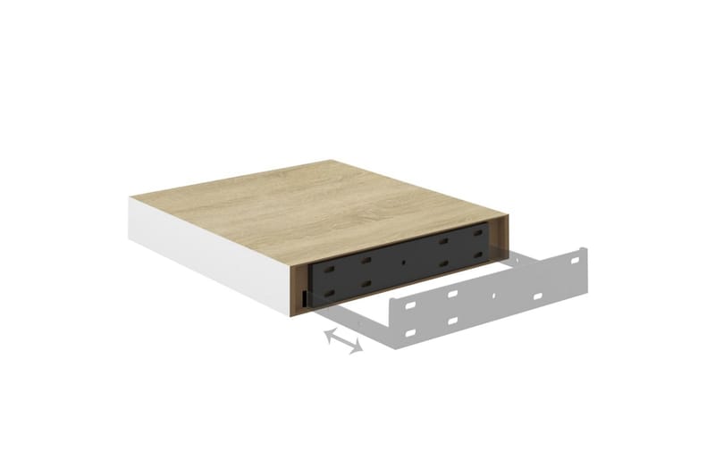 Flytende vegghylle eik og hvit 23x23,5x3,8 cm MDF - Hvit - Oppbevaring - Hyller - Vegghylle