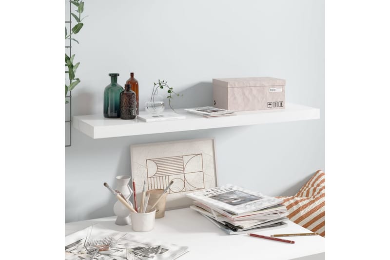 Flytende vegghylle høyglans hvit 90x23,5x3,8 cm MDF - Oppbevaring - Hyller - Vegghylle
