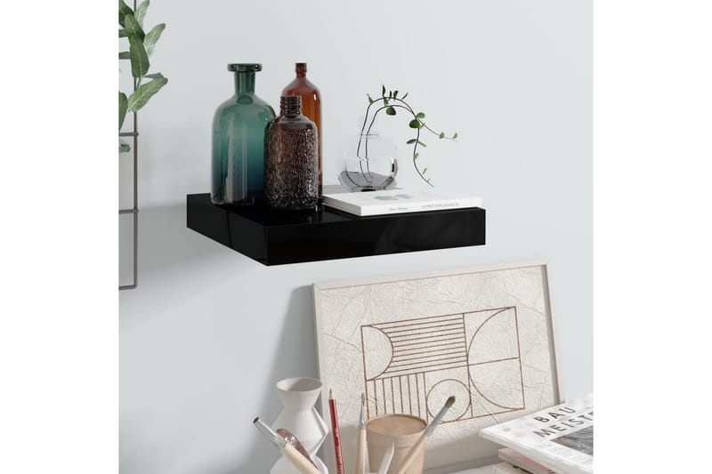 Flytende vegghylle høyglans svart 23x23,5x3,8 cm MDF - Oppbevaring - Hyller - Vegghylle