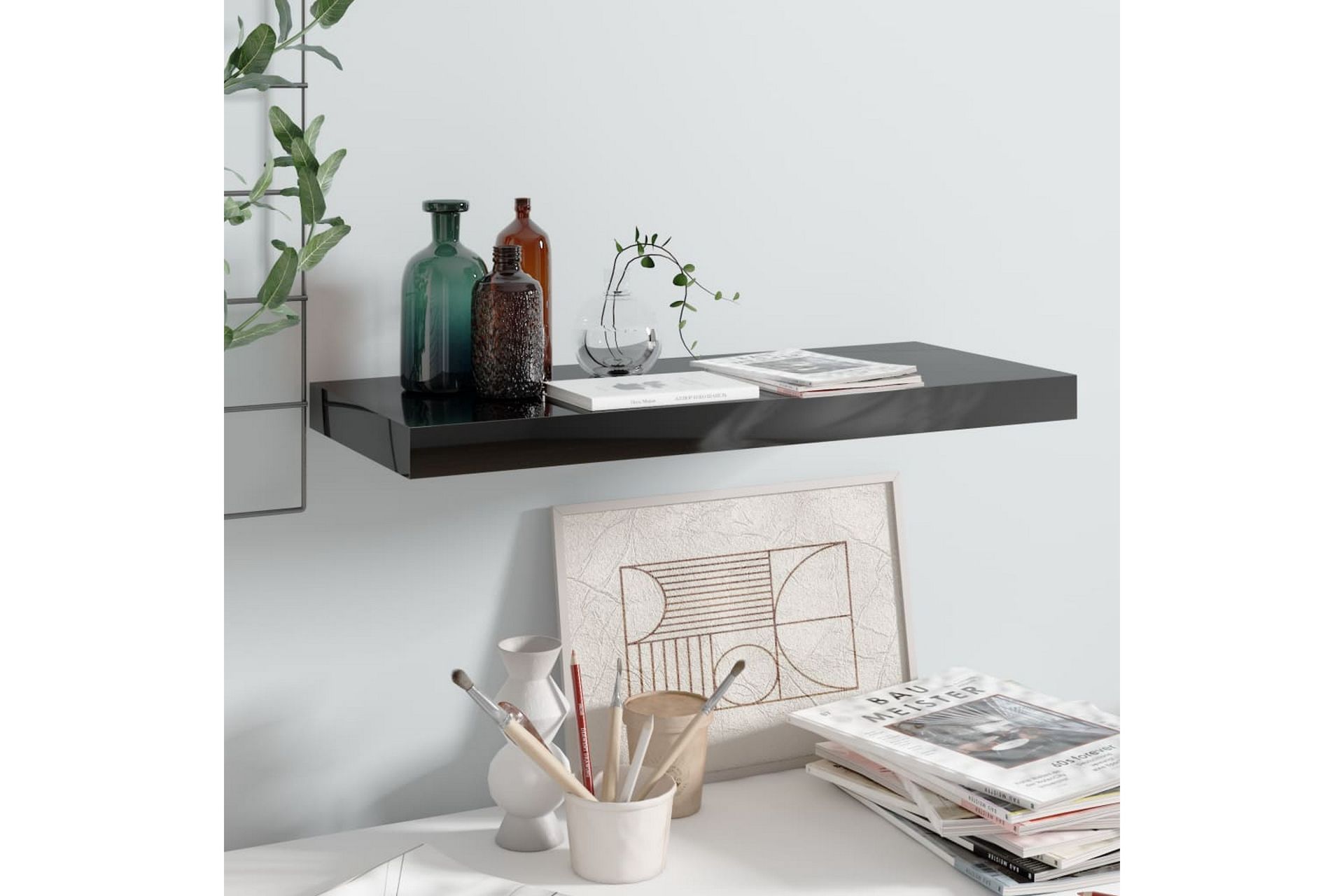 Flytende vegghylle høyglans svart 60x23,5x3,8 cm MDF - Oppbevaring - Hyller - Vegghylle