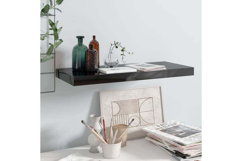 Flytende vegghylle høyglans svart 60x23,5x3,8 cm MDF - Oppbevaring - Hyller - Vegghylle