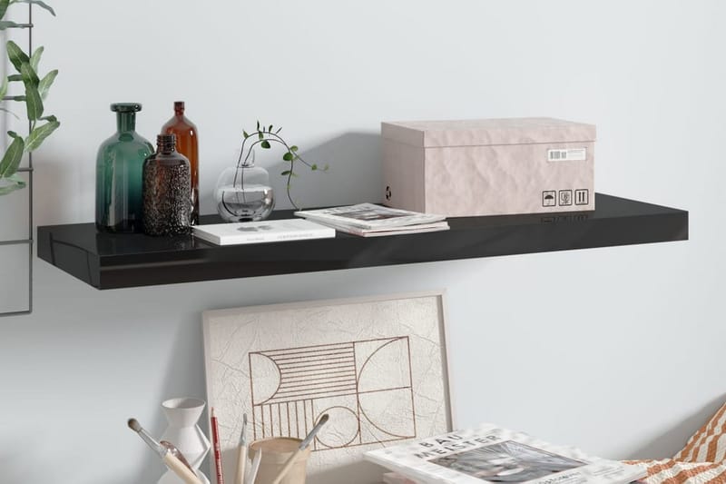 Flytende vegghylle høyglans svart 80x23,5x3,8 cm MDF - Oppbevaring - Hyller - Vegghylle