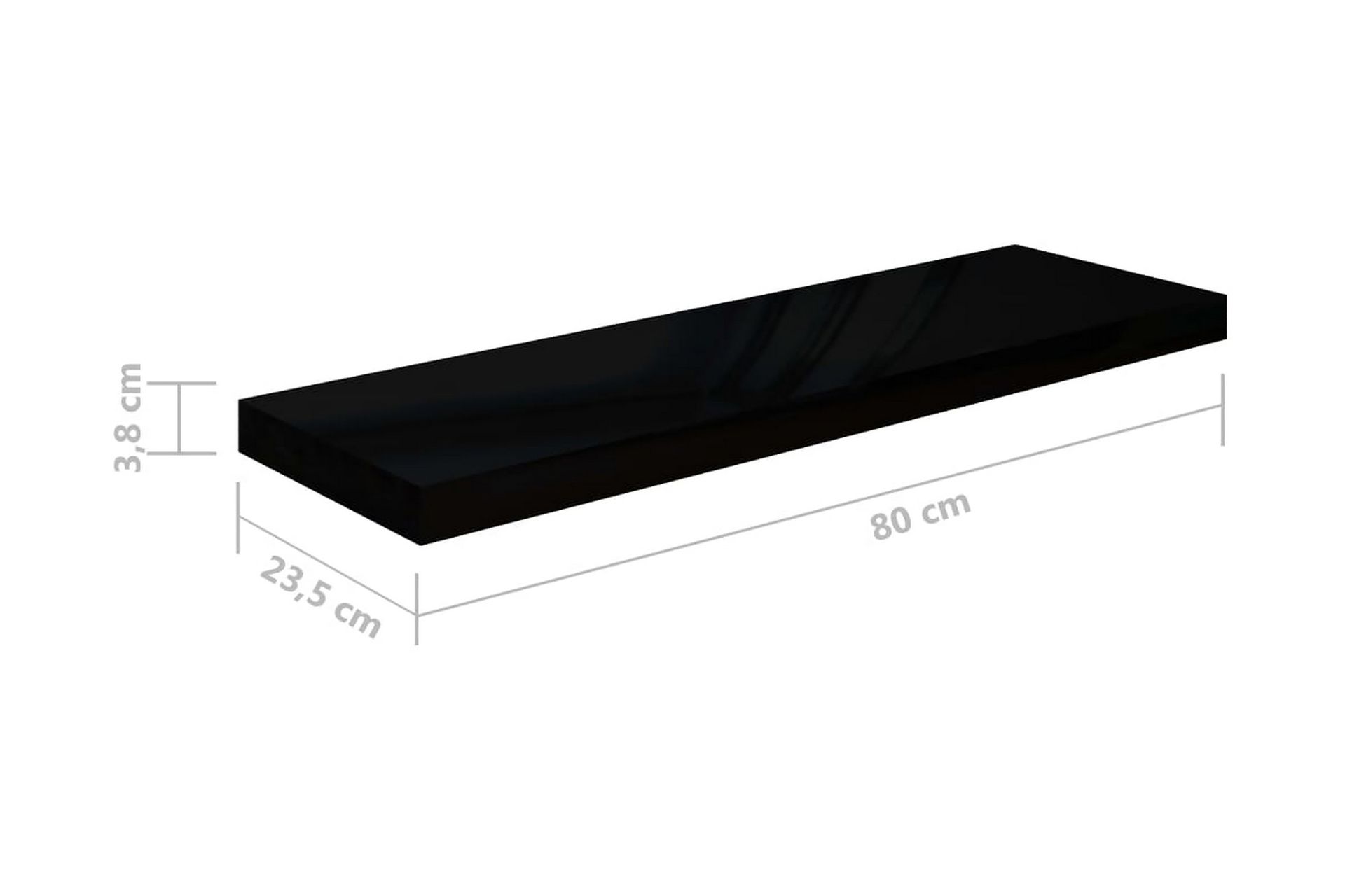Flytende vegghylle høyglans svart 80x23,5x3,8 cm MDF - Oppbevaring - Hyller - Vegghylle