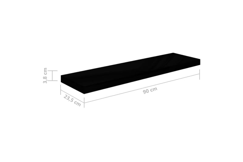 Flytende vegghylle høyglans svart 90x23,5x3,8 cm MDF - Vegghylle