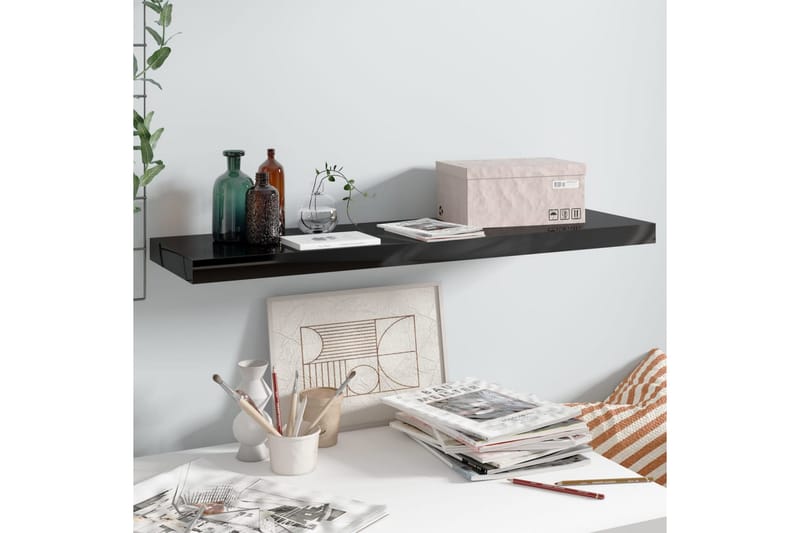 Flytende vegghylle høyglans svart 90x23,5x3,8 cm MDF - Oppbevaring - Hyller - Vegghylle